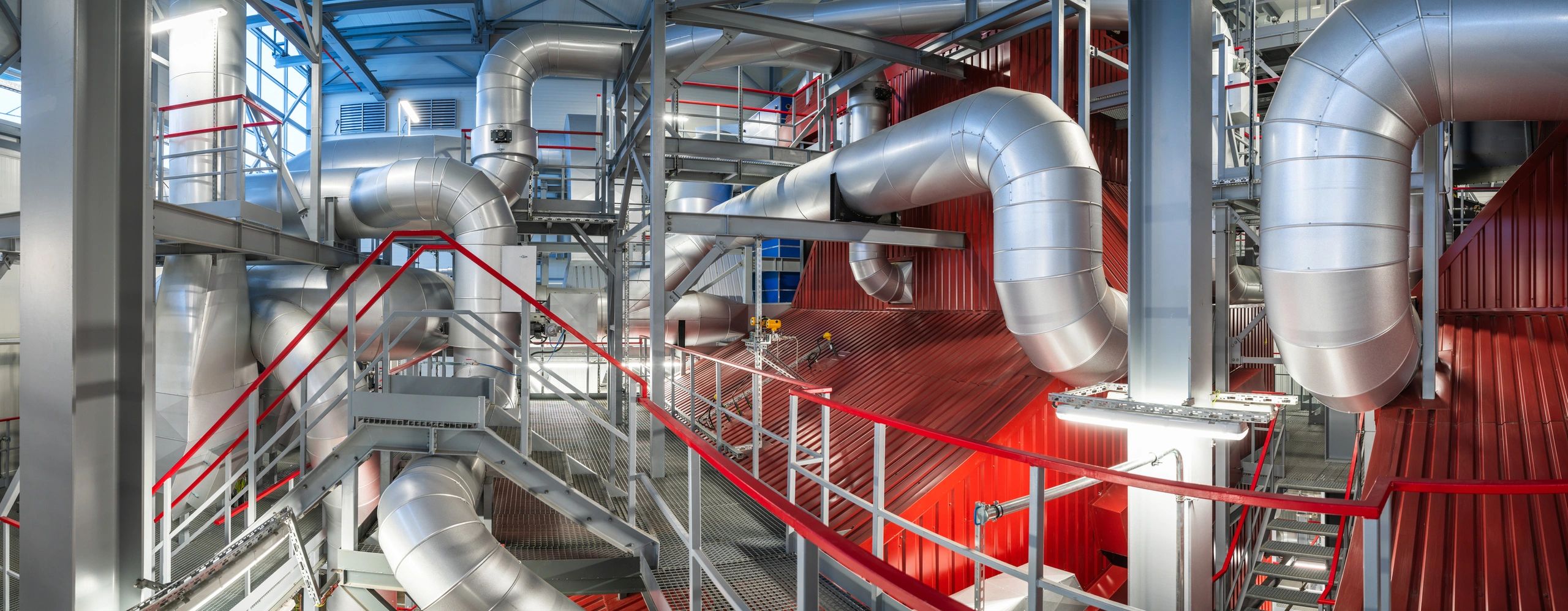 Industrial power plant interior with electrical equipment and cabling